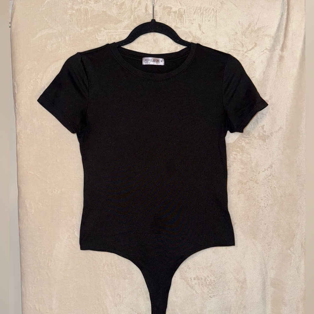Black thong t-shirt bodysuit